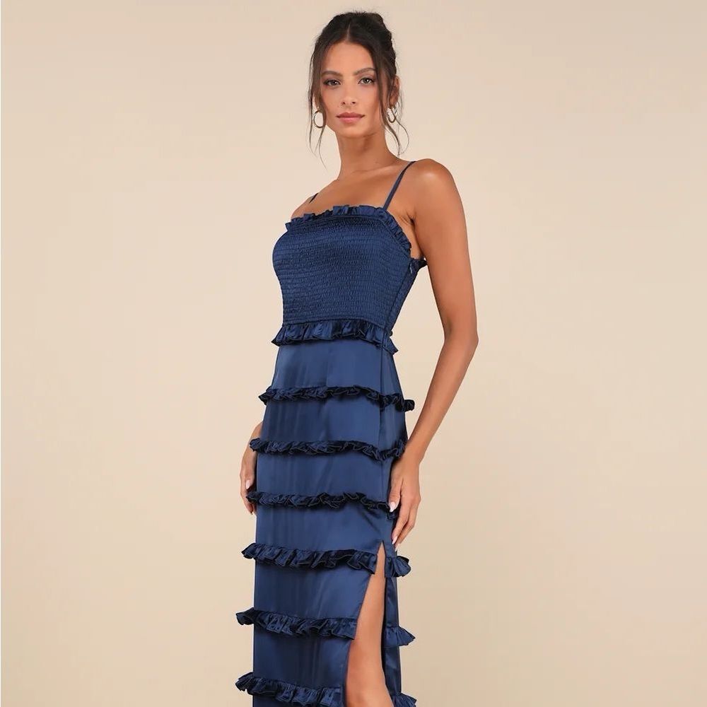 Lulu's Navy Blue Ruffle Maxi Dress - Picture 9 of 10